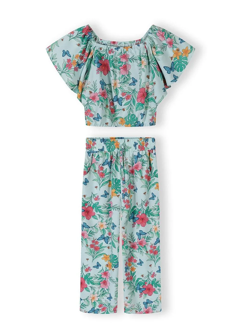 MINOTI Girls viscose tropical print set mint